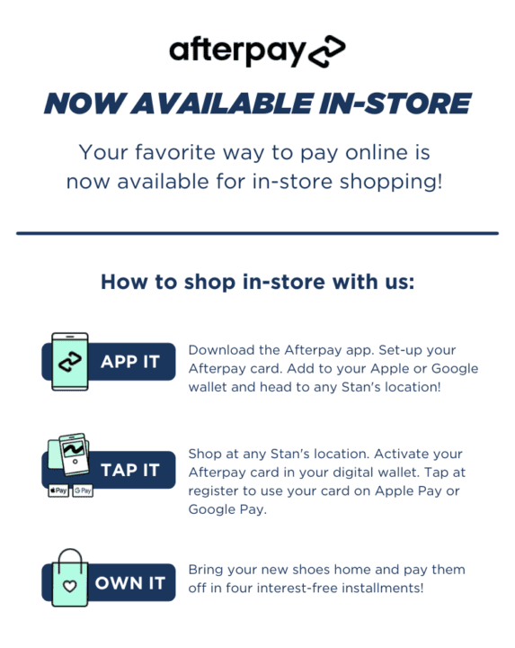 Pay With Afterpay | Stan's Fit For Your Feet